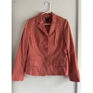 Rafaella Blazer Womens Size 10 Coral Cotton Lined Longsleeve Stretch Faux Pocket